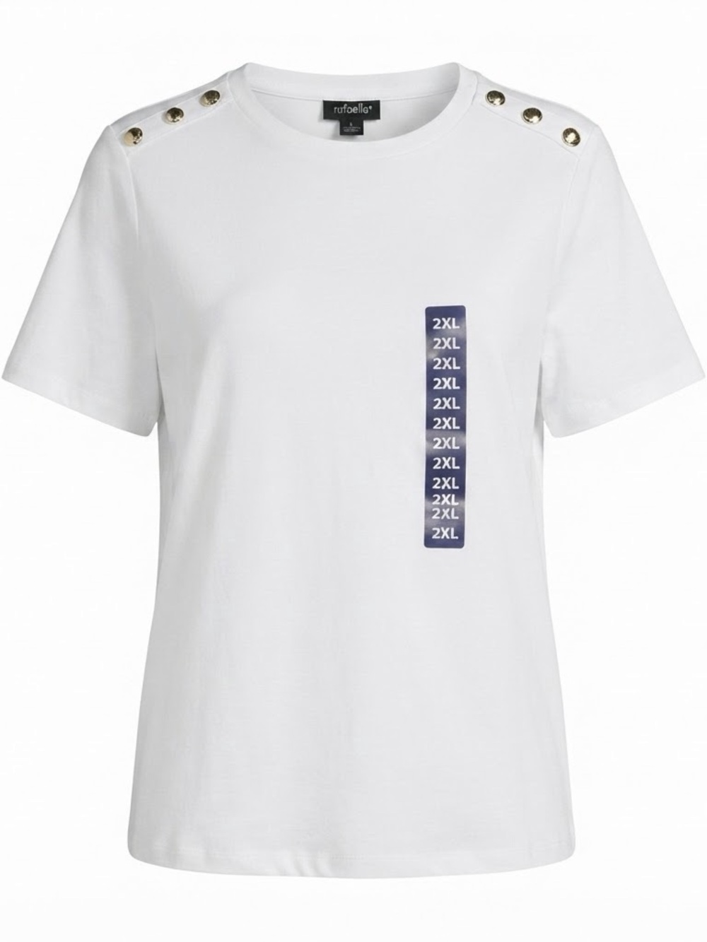 Rafaella White Short Sleeve Crewneck Tee with Shoulder Buttons 2XL